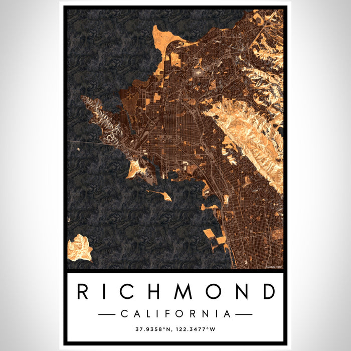 Richmond California Map Print Portrait Orientation in Ember Style With Shaded Background