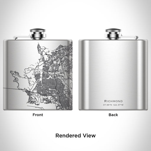 Rendered View of Richmond California Map Engraving on 6oz Stainless Steel Flask