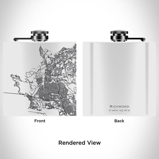 Rendered View of Richmond California Map Engraving on 6oz Stainless Steel Flask in White