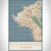 Richmond California Map Print Portrait Orientation in Woodblock Style With Shaded Background