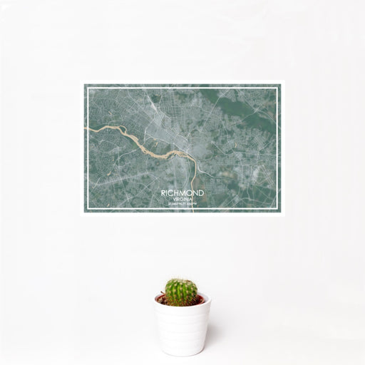 12x18 Richmond Virginia Map Print Landscape Orientation in Afternoon Style With Small Cactus Plant in White Planter