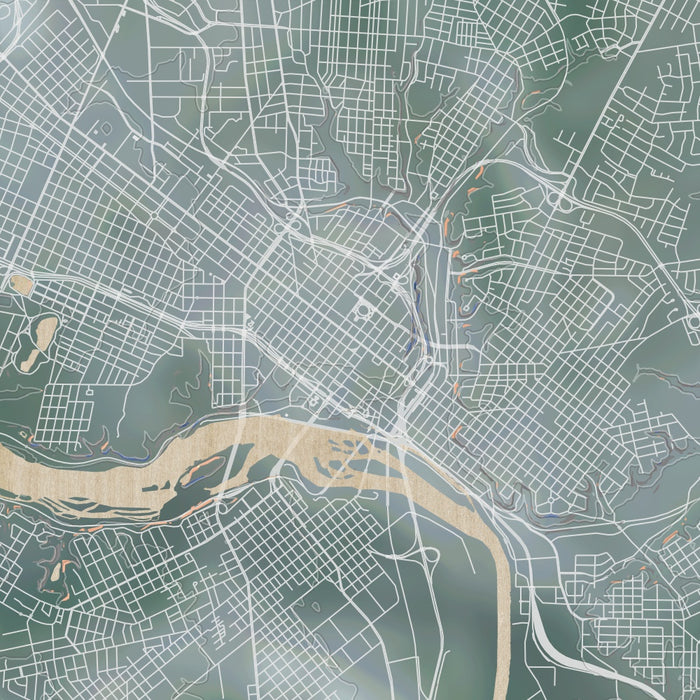 Richmond Virginia Map Print in Afternoon Style Zoomed In Close Up Showing Details