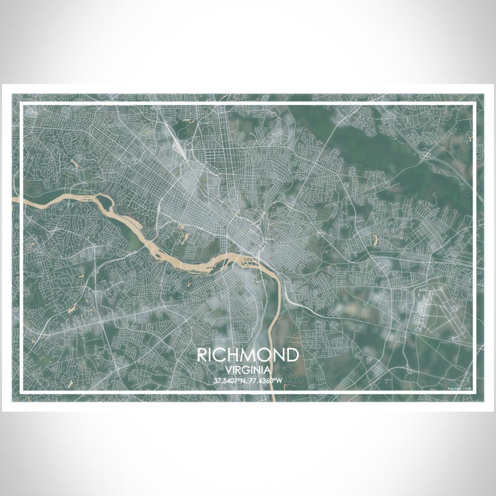 Richmond Virginia Map Print Landscape Orientation in Afternoon Style With Shaded Background