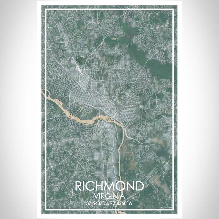 Richmond Virginia Map Print Portrait Orientation in Afternoon Style With Shaded Background