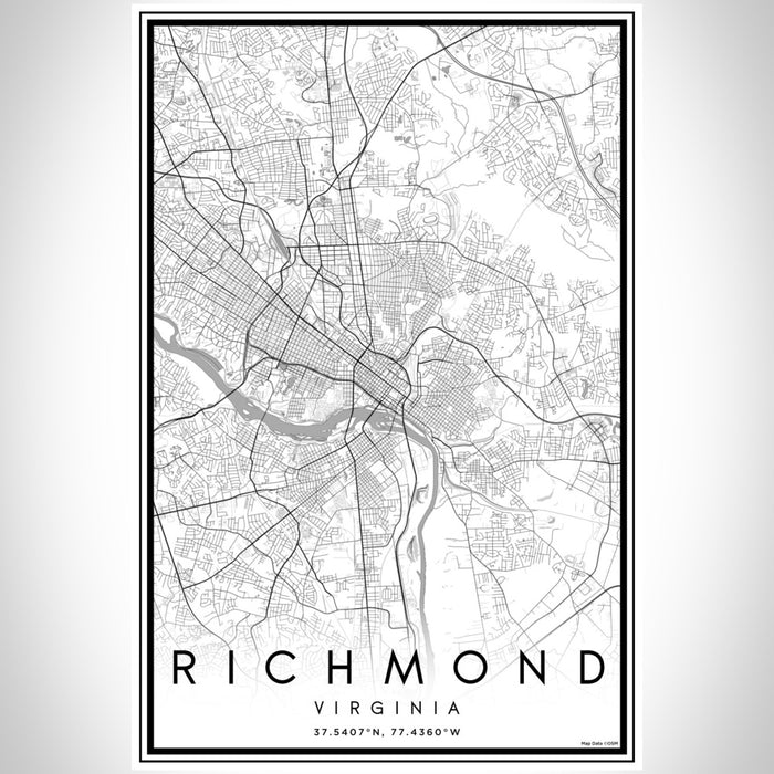 Richmond Virginia Map Print Portrait Orientation in Classic Style With Shaded Background