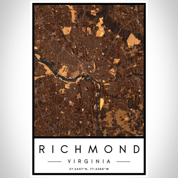 Richmond Virginia Map Print Portrait Orientation in Ember Style With Shaded Background