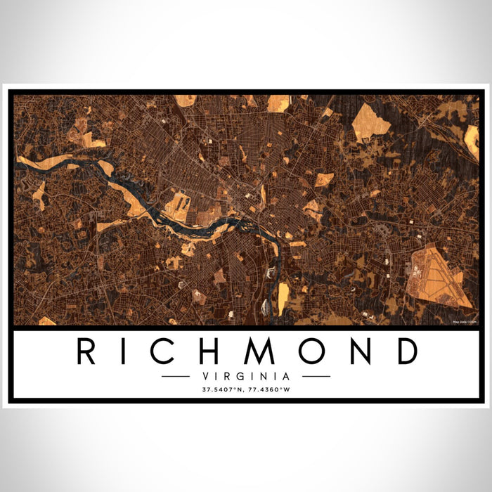 Richmond Virginia Map Print Landscape Orientation in Ember Style With Shaded Background