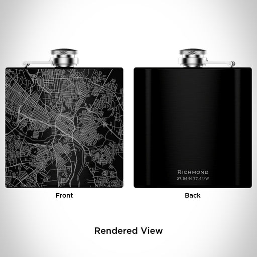 Rendered View of Richmond Virginia Map Engraving on 6oz Stainless Steel Flask in Black
