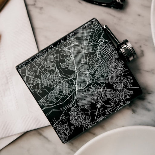 Richmond Virginia Custom Engraved City Map Inscription Coordinates on 6oz Stainless Steel Flask in Black