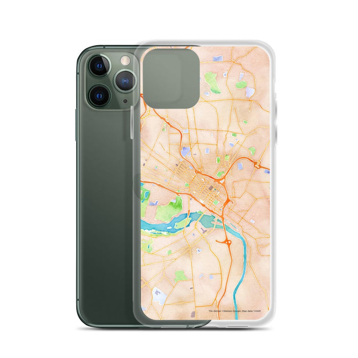 Custom Richmond Virginia Map Phone Case in Watercolor on Table with Laptop and Plant