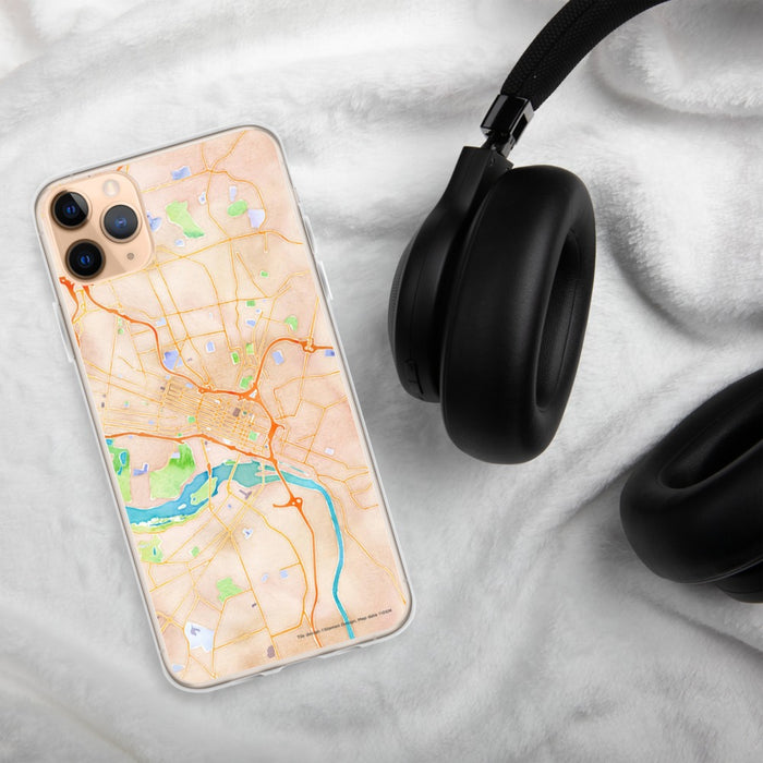 Custom Richmond Virginia Map Phone Case in Watercolor on Table with Black Headphones