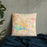 Custom Richmond Virginia Map Throw Pillow in Watercolor on Bedding Against Wall