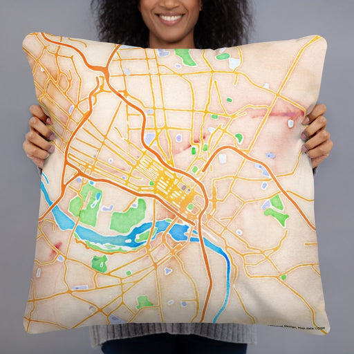 Person holding 22x22 Custom Richmond Virginia Map Throw Pillow in Watercolor