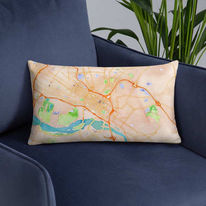 Custom Richmond Virginia Map Throw Pillow in Watercolor on Blue Colored Chair