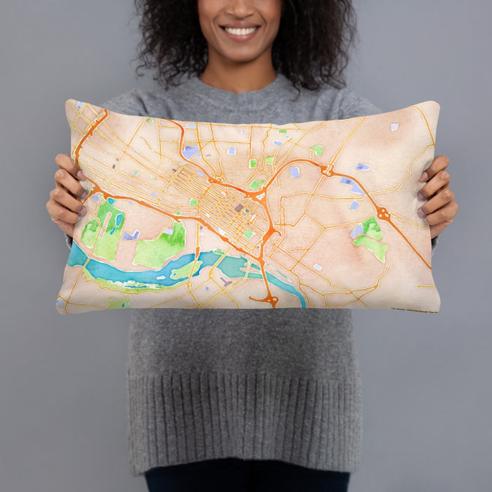 Person holding 20x12 Custom Richmond Virginia Map Throw Pillow in Watercolor