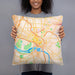 Person holding 18x18 Custom Richmond Virginia Map Throw Pillow in Watercolor