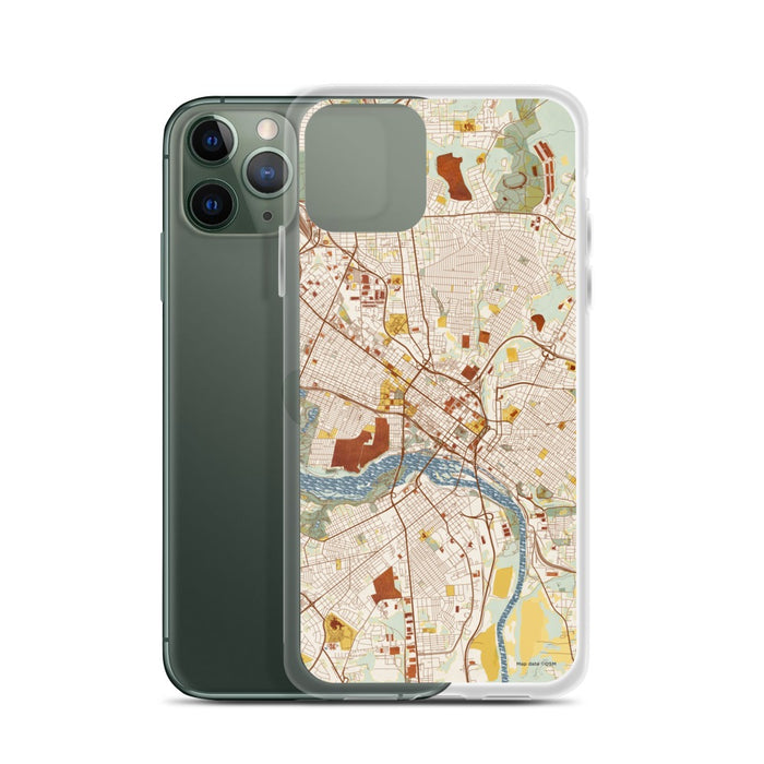 Custom Richmond Virginia Map Phone Case in Woodblock on Table with Laptop and Plant