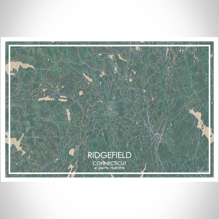 Ridgefield Connecticut Map Print Landscape Orientation in Afternoon Style With Shaded Background