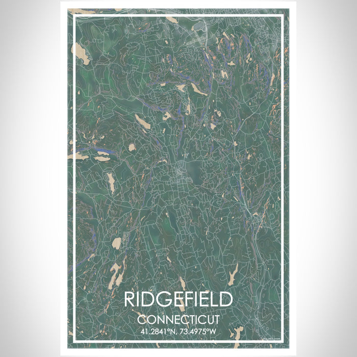 Ridgefield Connecticut Map Print Portrait Orientation in Afternoon Style With Shaded Background