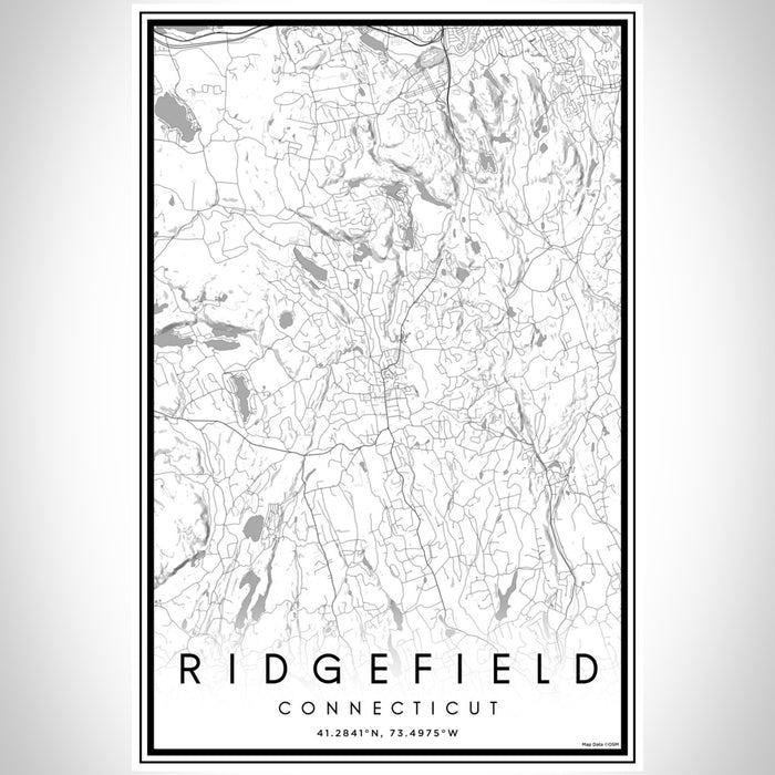 Ridgefield Connecticut Map Print Portrait Orientation in Classic Style With Shaded Background
