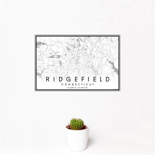 12x18 Ridgefield Connecticut Map Print Landscape Orientation in Classic Style With Small Cactus Plant in White Planter