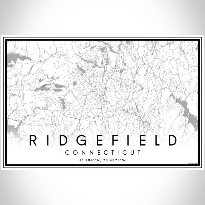 Ridgefield Connecticut Map Print Landscape Orientation in Classic Style With Shaded Background