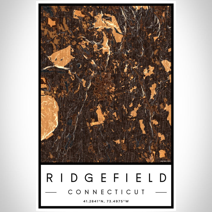 Ridgefield Connecticut Map Print Portrait Orientation in Ember Style With Shaded Background