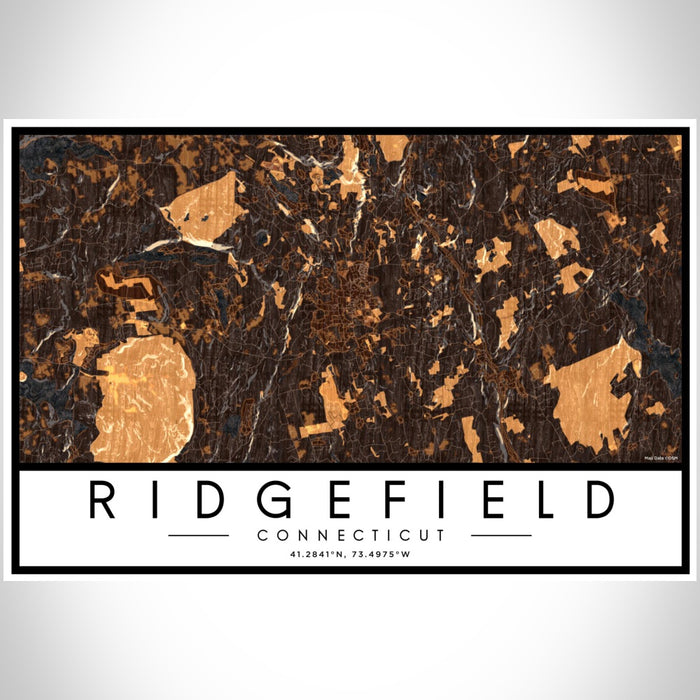 Ridgefield Connecticut Map Print Landscape Orientation in Ember Style With Shaded Background