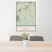 24x36 Ridgefield Connecticut Map Print Portrait Orientation in Woodblock Style Behind 2 Chairs Table and Potted Plant