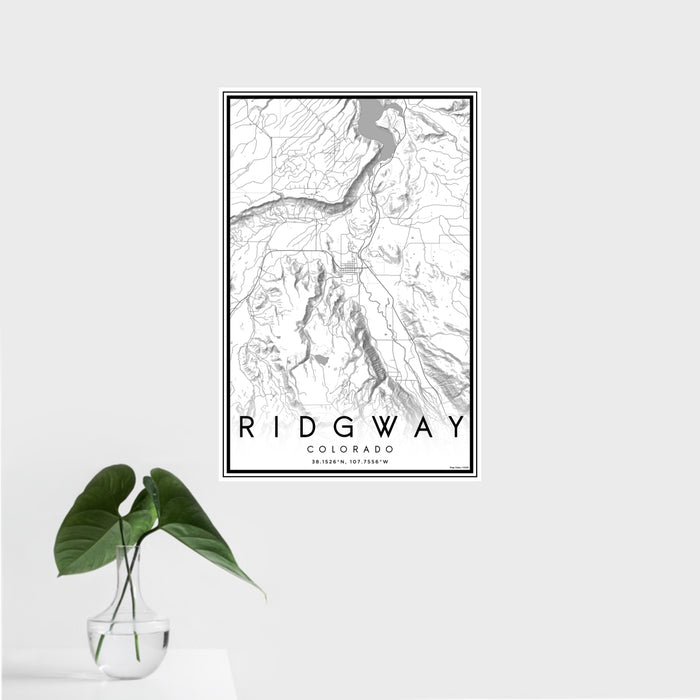 16x24 Ridgway Colorado Map Print Portrait Orientation in Classic Style With Tropical Plant Leaves in Water