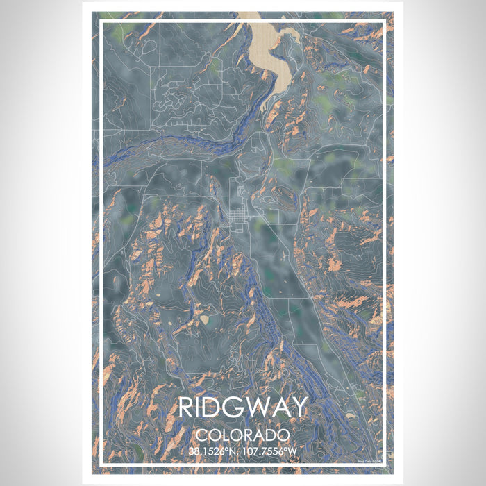 Ridgway Colorado Map Print Portrait Orientation in Afternoon Style With Shaded Background