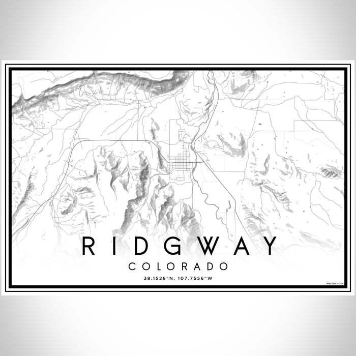 Ridgway Colorado Map Print Landscape Orientation in Classic Style With Shaded Background