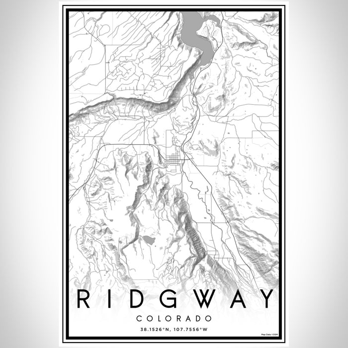 Ridgway Colorado Map Print Portrait Orientation in Classic Style With Shaded Background