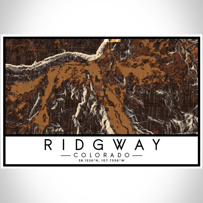 Ridgway Colorado Map Print Landscape Orientation in Ember Style With Shaded Background