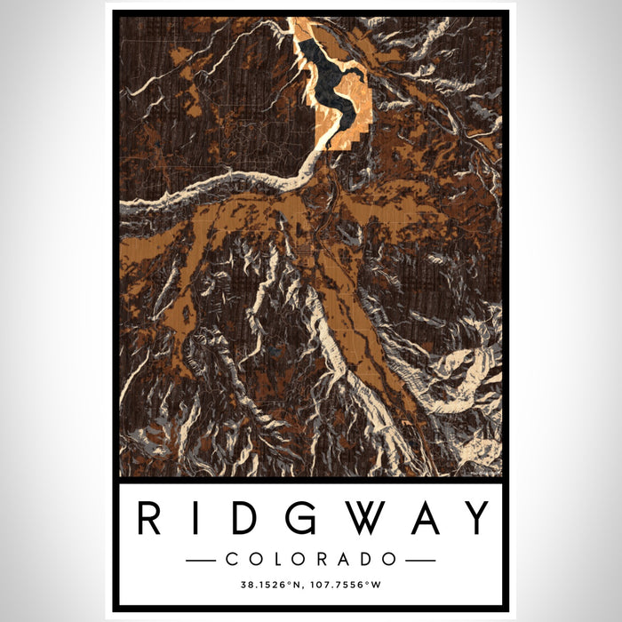 Ridgway Colorado Map Print Portrait Orientation in Ember Style With Shaded Background