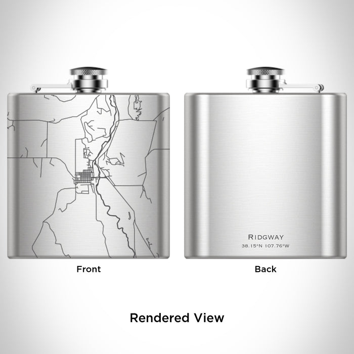 Rendered View of Ridgway Colorado Map Engraving on 6oz Stainless Steel Flask
