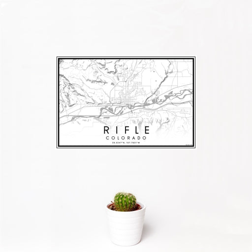 12x18 Rifle Colorado Map Print Landscape Orientation in Classic Style With Small Cactus Plant in White Planter