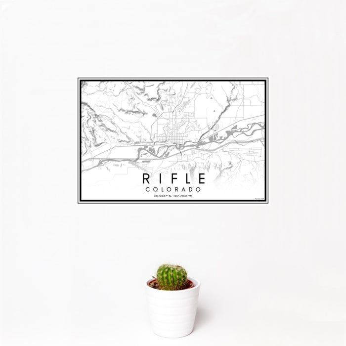 12x18 Rifle Colorado Map Print Landscape Orientation in Classic Style With Small Cactus Plant in White Planter
