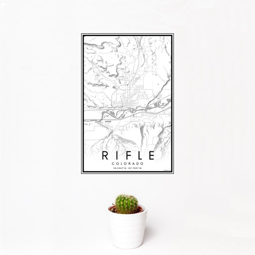 12x18 Rifle Colorado Map Print Portrait Orientation in Classic Style With Small Cactus Plant in White Planter