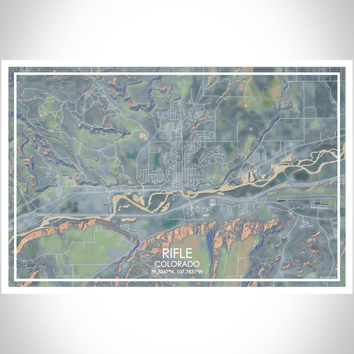 Rifle Colorado Map Print Landscape Orientation in Afternoon Style With Shaded Background