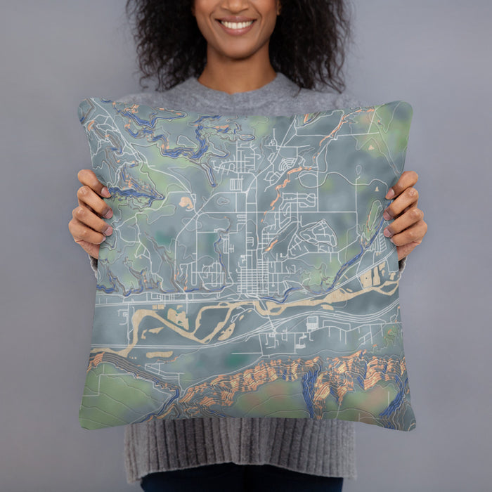 Person holding 18x18 Custom Rifle Colorado Map Throw Pillow in Afternoon