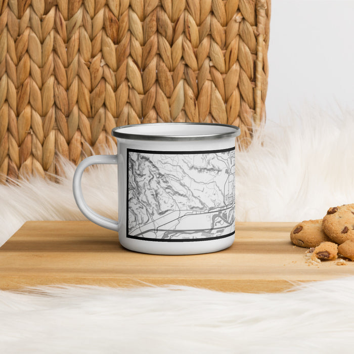 Left View Custom Rifle Colorado Map Enamel Mug in Classic on Table Top