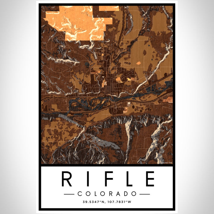 Rifle Colorado Map Print Portrait Orientation in Ember Style With Shaded Background