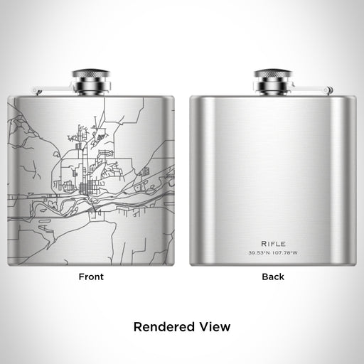 Rendered View of Rifle Colorado Map Engraving on 6oz Stainless Steel Flask