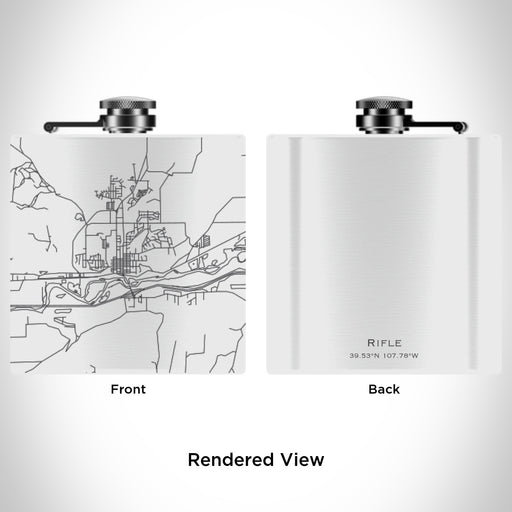 Rendered View of Rifle Colorado Map Engraving on 6oz Stainless Steel Flask in White