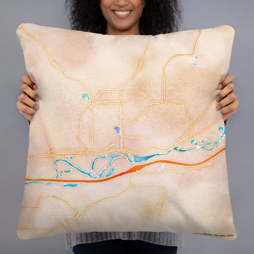 Person holding 22x22 Custom Rifle Colorado Map Throw Pillow in Watercolor