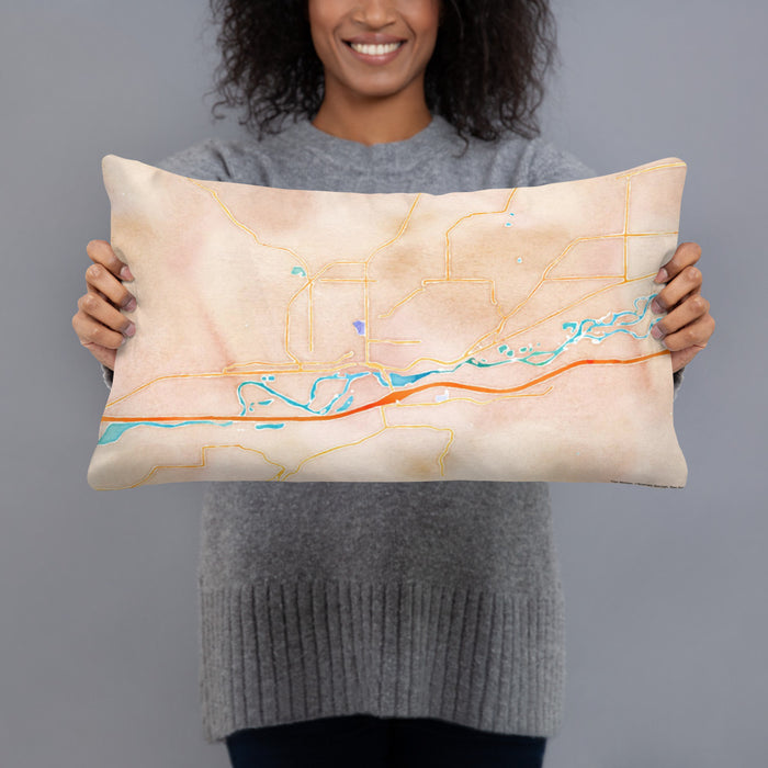Person holding 20x12 Custom Rifle Colorado Map Throw Pillow in Watercolor