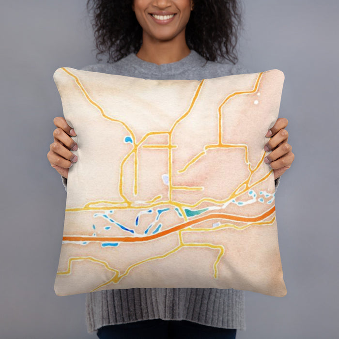 Person holding 18x18 Custom Rifle Colorado Map Throw Pillow in Watercolor