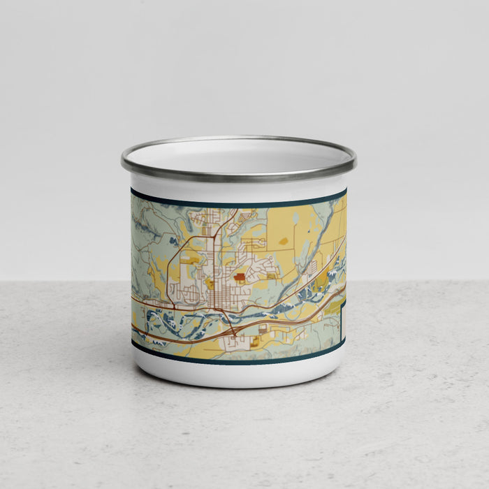 Front View Custom Rifle Colorado Map Enamel Mug in Woodblock