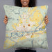 Person holding 22x22 Custom Rifle Colorado Map Throw Pillow in Woodblock